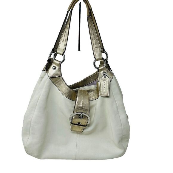 COACH Soho Buckle Gold Bone White Leather Hobo Shoulder Handbag‎ - Picture 1 of 10